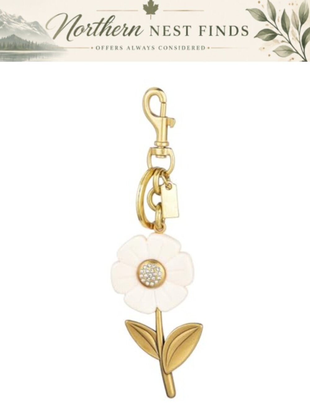 Gold Plated Daisy Bag Charm Crystal Purse Keychain